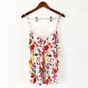 Floral Lace Trim Cami Top Size 1X Self Esteem Boho Flirty Romantic Vintage Charm